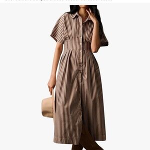 Brown striped cotton shirt dress. Worn once!